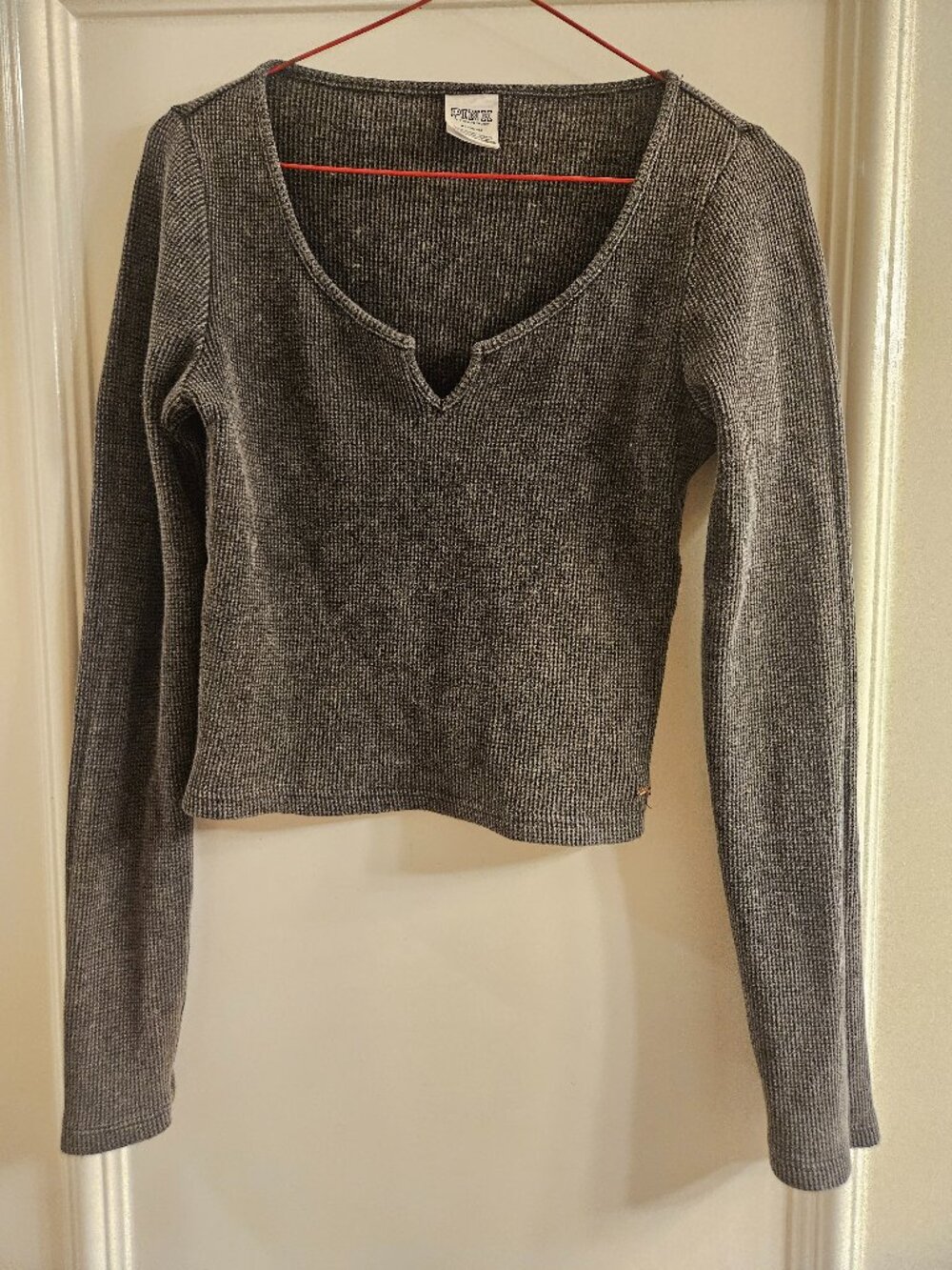 Victoria’s Secret PINK Gray Waffle Knit V Neck Thermal Top, M